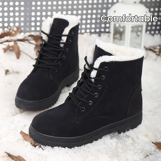 Women'S Ankle Boots - Winter Warm Round Toe Flat Shoes with Lace-Up Closure, Non-Slip Rubber Sole, & Accent - All-Season Casual Boots for Everyday & Formal, Ladies Winter Boots, Outdoor Footwear, Fabric Lined Interior, Outdoo