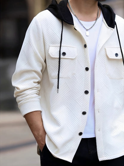 Տղամարդու առօրյա գլխարկով սվիտեր - միագույն երկար թևքով սվիտեր՝ կոճակներով առջևի մասով, սովորական չափսի աշնանային ձմեռային վերնազգեստ ամենօրյա զբոսանքների համար, սվիտեր-բաճկոն, դիմացկուն գործվածք, տրիկոտաժե