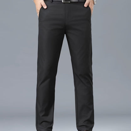 Men's Classic Business Casual Pants - Polyester, Solid Color, Regular Fit for All Seasons