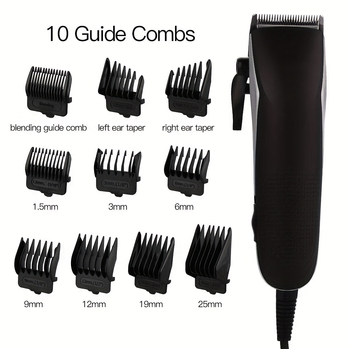 Hair Clippers for Men, Electric Hair Trimmer Clipper Home Haircut & Grooming Kit with 10 Guide Combs 1 Scissor 1 Comb