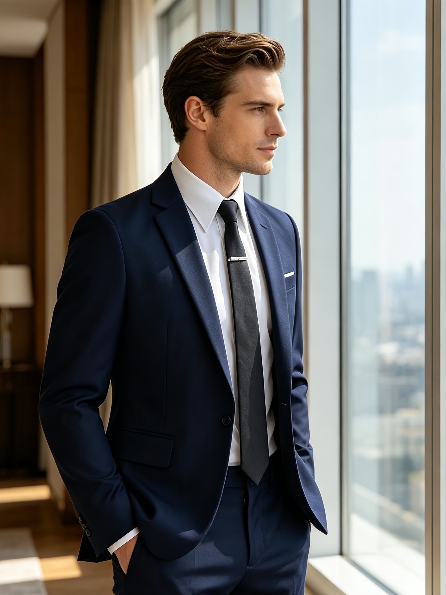 Men's Plus Size Business Suit Set - Premium Polyester, Loose Fit