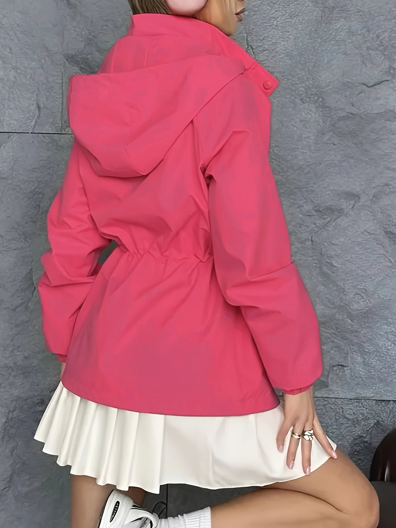 Աշնանային և ձմեռային կանացի նորաձև միագույն քամուց պաշտպանիչ բաճկոն