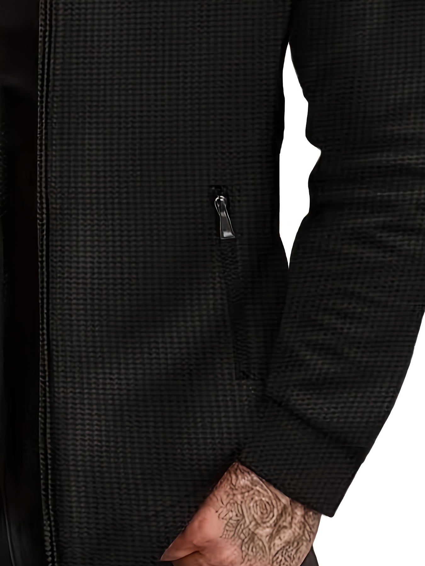 1pc Men'S Casual Polyester Zip-Up Jacket with Lapel Collar, Solid Color, Slight Stretch, Woven Fabric, Regular Fit, No Lining - Spring/Fall Outerwear