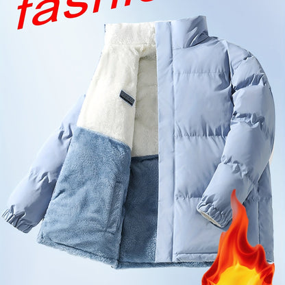 Տղամարդու երկկողմանի բրդյա ծածկույթով հաստ բաճկոն՝ առօրյա կանգնած օձիքով՝ տառերի տպագրությամբ, սովորական չափսերով, գրպաններով, պոլիեսթերային լցոնով, բազմակողմանի աշուն/ձմեռ համար, ձմեռային բաճկոն