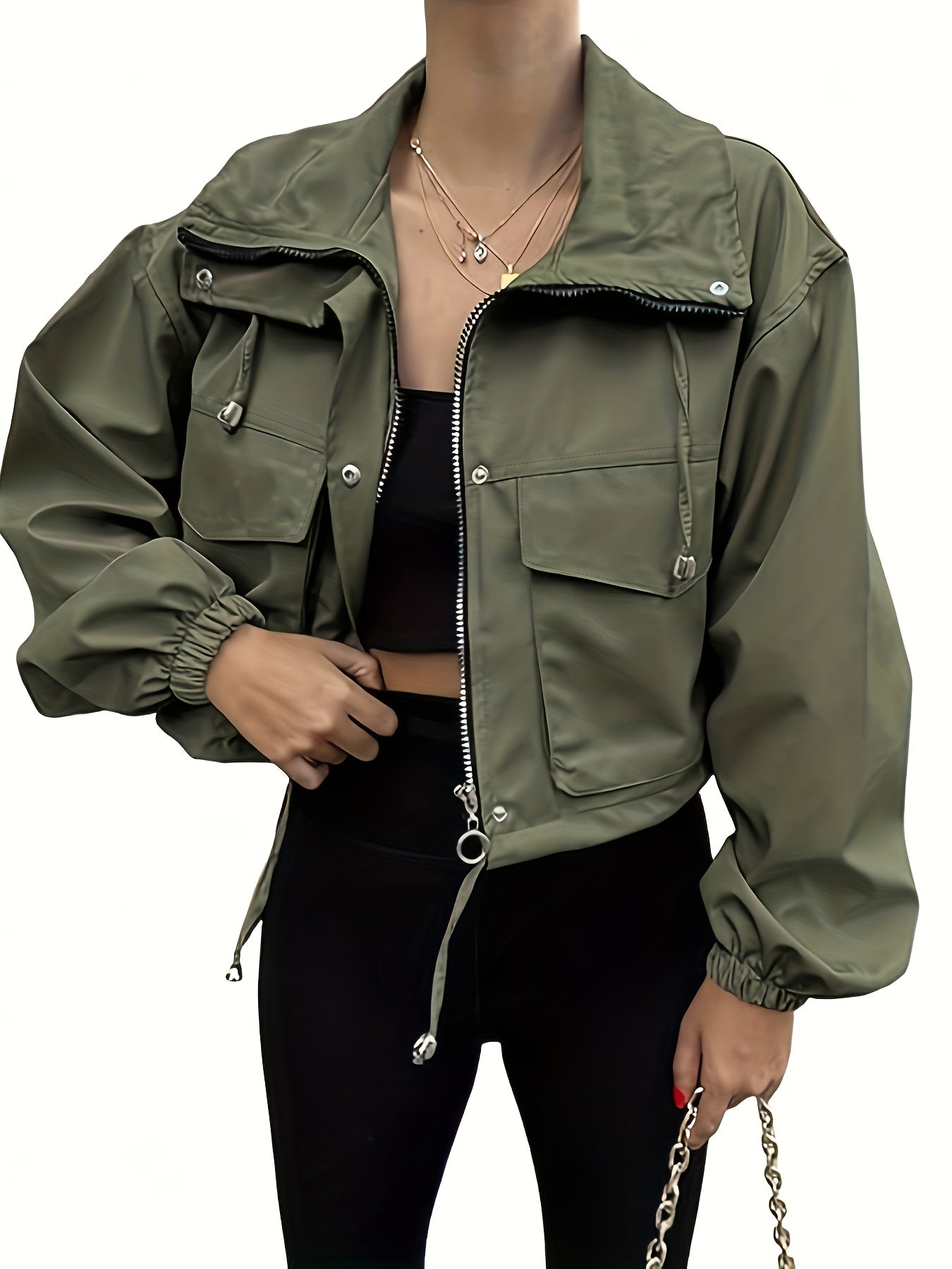 Women's Elegant Fused Lapel Zipper Jacket for Spring Summer