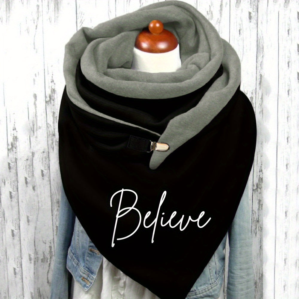 Women'S Christmas Letter Printed Neck Warmer - Soft Stretchy Polyester-Spandex Blend, Elastic Fit Windproof Cold-Proof Scarf with "Believe" Design, Machine Washable Casual Winter Accessory for Outdoor Activities, Christmas Sc
