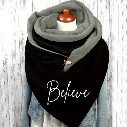 Women'S Christmas Letter Printed Neck Warmer - Soft Stretchy Polyester-Spandex Blend, Elastic Fit Windproof Cold-Proof Scarf with "Believe" Design, Machine Washable Casual Winter Accessory for Outdoor Activities, Christmas Sc