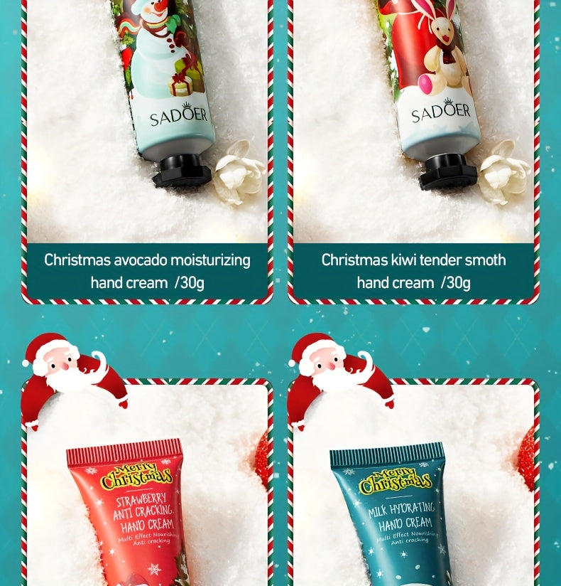 8pcs SADOER Christmas Hand Cream & Lip Balm Gift Set - Moisturizing, Softening, Brightening, and Dry Light Care with Glycerin, Hyaluronic Acid, and Plant-Based Squalane - Ideal for All Light Types, Festive Holiday Packaging,