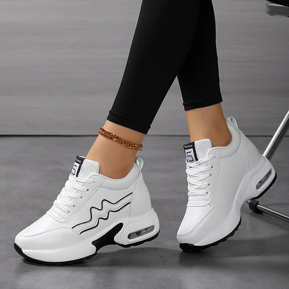 Women'S High-Top Sneakers with Thick Sole - Comfortable, Breathable, Casual White Sneakers with Lace-Up Closure, Stylish Design for All Seasons, Casual Footwear   Stylish High Top Sneakers   Comfortable Footwear