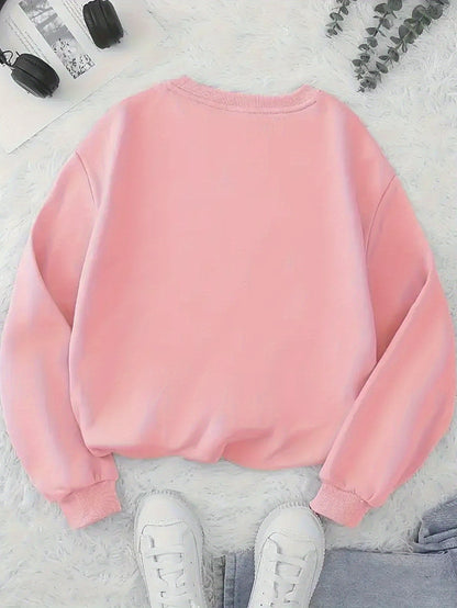 Women'S Christmas Letter Print Crew Neck Pullover Sweatshirt - Elegant Casual Long Sleeve Fleece-Lined Top with Festive Santa Hat & Star Design, All-Season Comfort for Holiday & Casual Attire, Christmas Sweatshirts, Seasonal