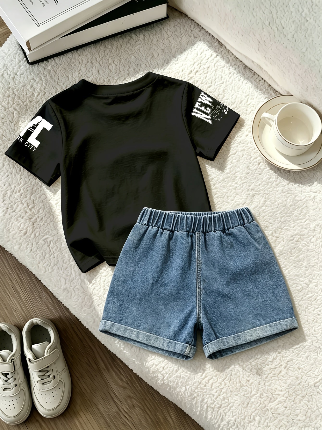 Summer Boys Los Angeles Print T-Shirt & Distressed Shorts Set