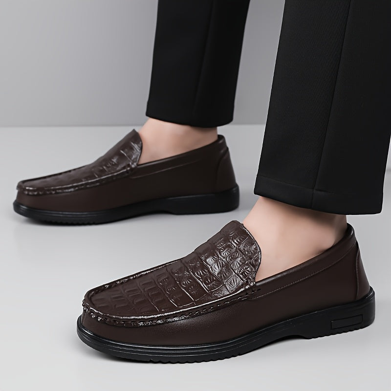 Men's Crocodile-Embossed Slip-On Loafers, Soft Rubber Sole