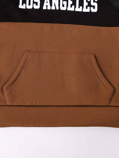 2pcs Boys' Autumn/Winter Fleece-Lined Hooded Sweatshirt and Pants Set, Simple Letter Print Fashion Classic Outfit for Outdoor Sports and Casual Wear, 100% Polyester Knit Stretch Fabric, Ideal Gift Choice for Kids, Perfect for