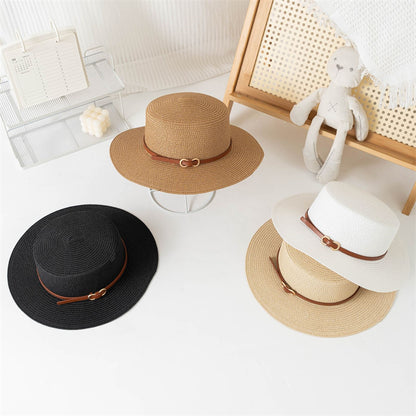 Women’s Summer Straw Sun Hat with Flat Brim and Bowknot