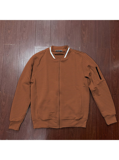 Men'S Zip-Up Jacket - Full-Zip Front Closure, Stand Collar, Lightweight Outerwear for Office, Casual & Formal Events - Spring/Fall Transitional Clothing - Easy-Care Modern Men'S Coat, Zip Up Jacket, Autumn Layering, Sleek Des