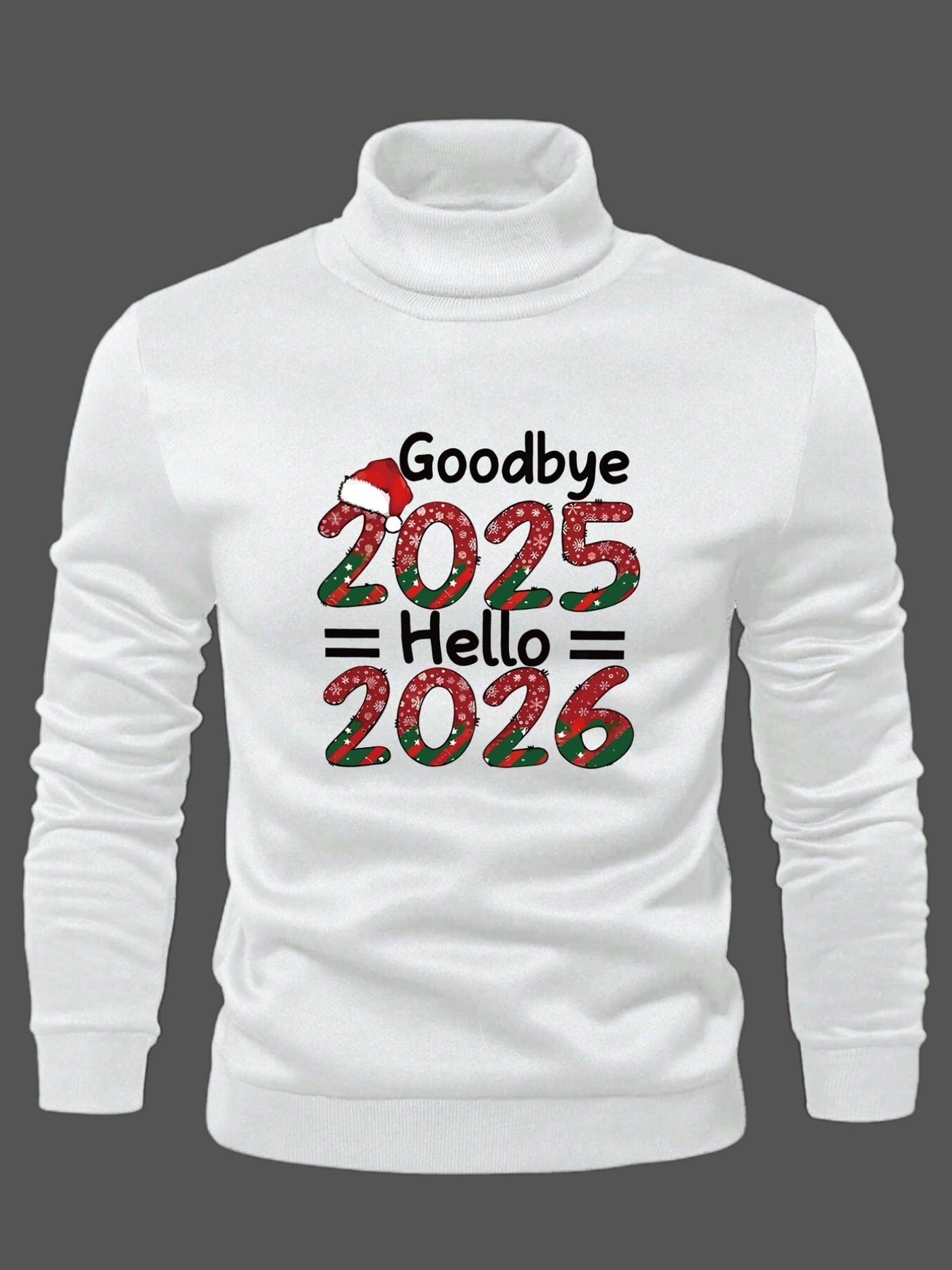 Men's 2025/2026 New Year Print Sweater - Stand Collar Long Sleeve Pullover, Casual Winter Sweating Jacket, Machine Washable Cold Weather Sweaters for Parties & Casual Attire (Slogan Design)
