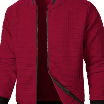 Men'S Zip-Up Jacket - Full-Zip Front Closure, Stand Collar, Lightweight Outerwear for Office, Casual & Formal Events - Spring/Fall Transitional Clothing - Easy-Care Modern Men'S Coat, Zip Up Jacket, Autumn Layering, Sleek Des