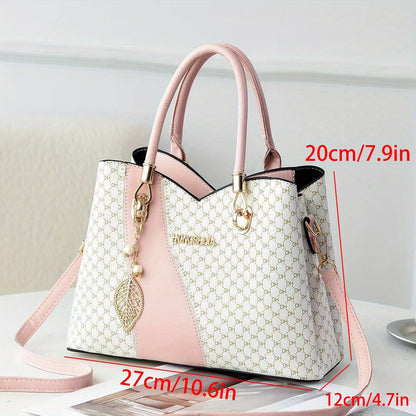 Women's Elegant Two-Tone Faux Leather Tote Bag with Detachable Strap