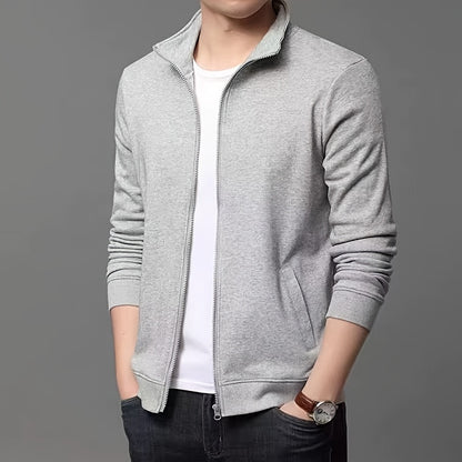 Men'S Slim-Fit Fleece-Lined Zip-Up Hoodie - Warm Long Sleeve Casual Jacket with Stand Collar, Solid Color, Polyester Lining, Pockets, Regular Fit for Fall/Winter, Winter Hoodie, Autumn Outerwear, Sleek Design, Durable Fabric,