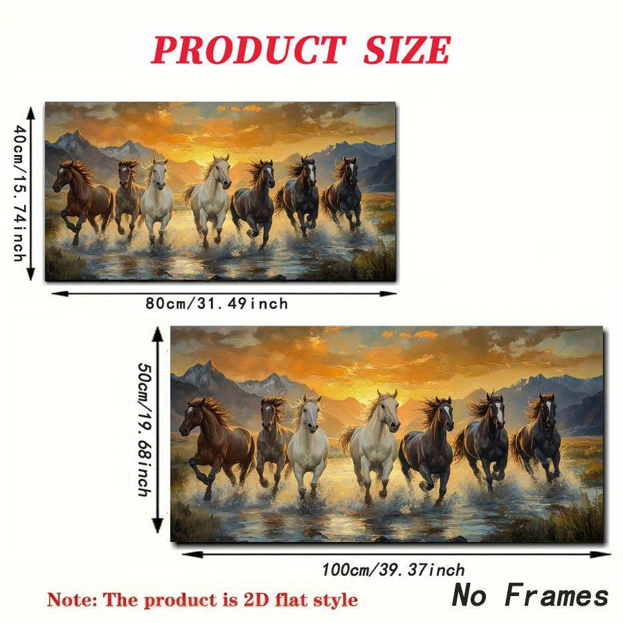 2D Flat, 1pc Large Scale Running Horses Canvas Wall Art - Asian-Inspired Classic Art Deco Landscape Painting, Unframed Vibrant Wild Animal Print for Living Room, Bedroom, Office Decor - 40x80cm/50x100cm, Perfect Gift for Birt