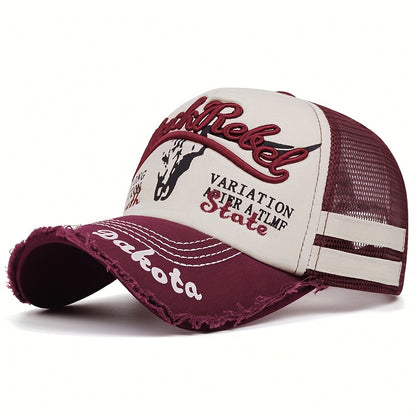 Men's Lightweight Bull Head Pattern Mesh Baseball Cap for Spring Summe