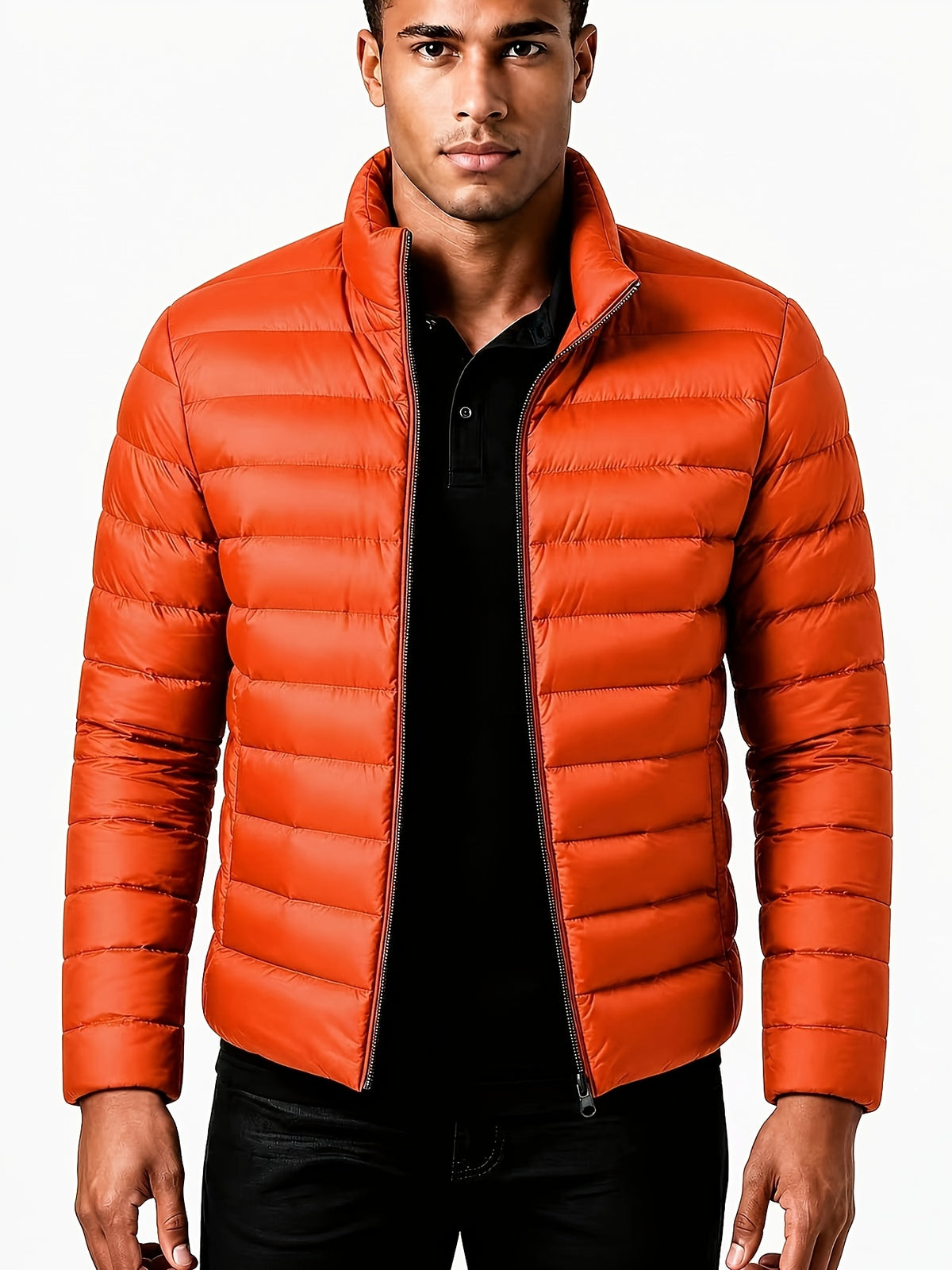 Men's Warm Winter Jacket with Stand Collar - Thick Polyester Coat