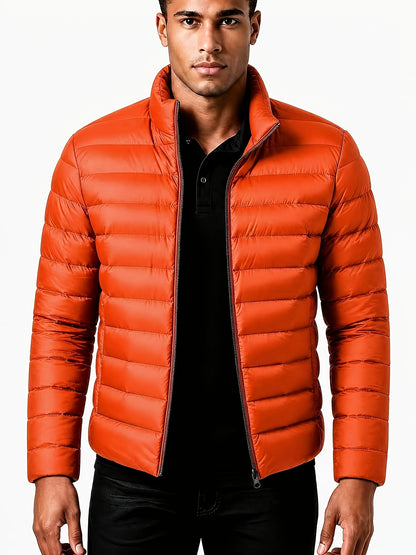 Men's Warm Winter Jacket with Stand Collar - Thick Polyester Coat