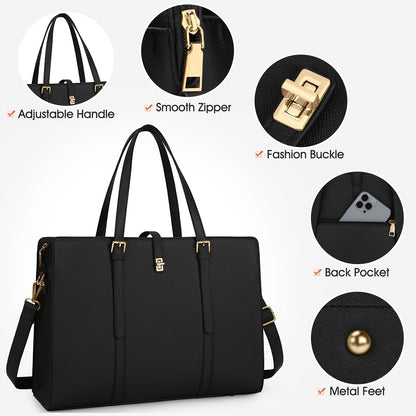 Women's 15.6-Inch Faux Leather Laptop Bag Elegant Business Tote