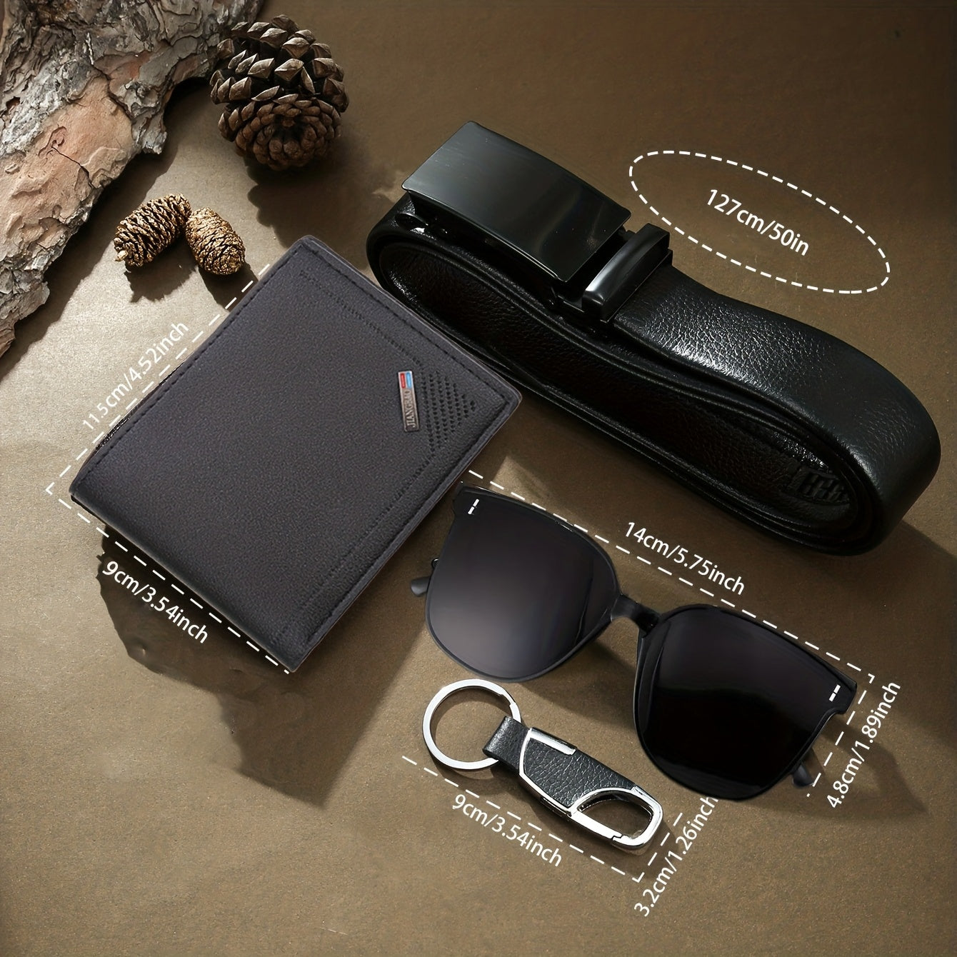 5pcs Men's Business Bundle: Quartz Watch with Belt, Wallet, Glasses & Keychain - Complete Suit for Professional, Ideal Gift for Christmas/Graduation - Matching Outfit for Work & Formal Events (-)