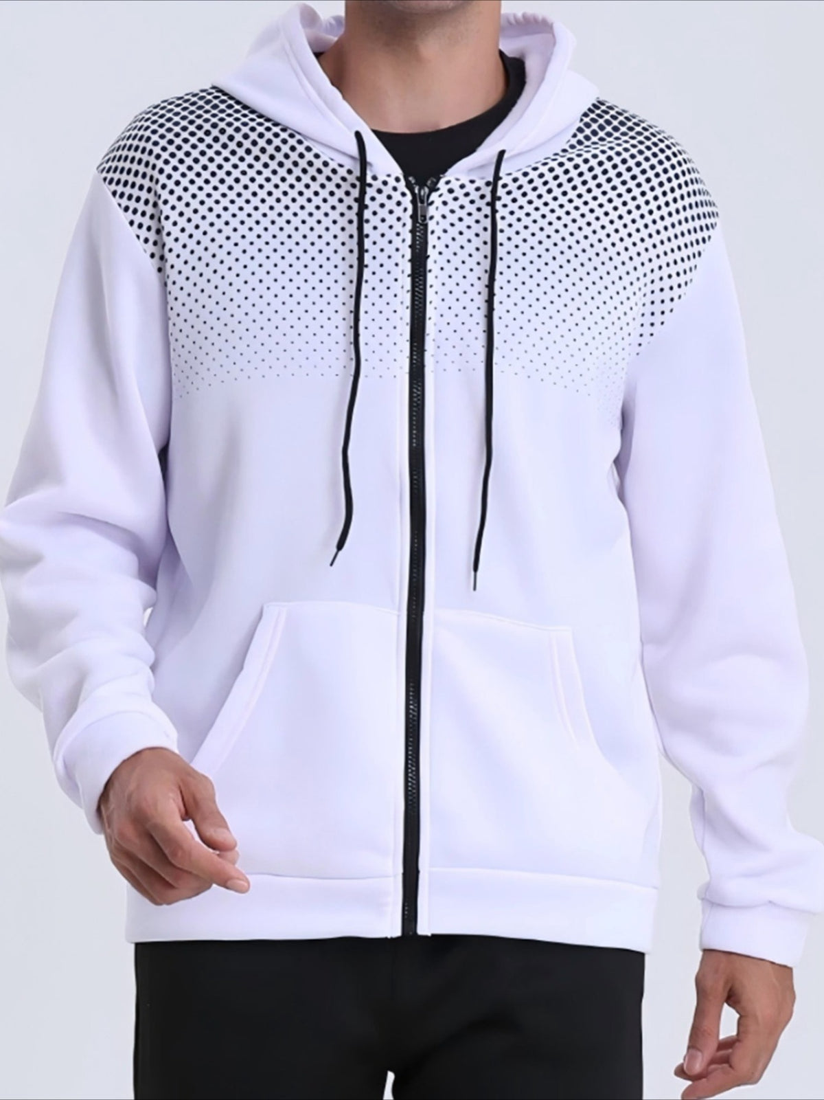 Men's Hooded Zip-Up Jacket Soft Polyester Fall Winter Sporty