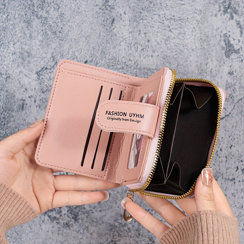 2024 New Style Zippered Foldable Short Wallet, Korean Fashion Embroidered Large Capacity Women'S Clutch Card Holder.