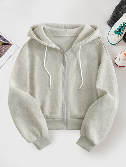 Women's Casual Short Hoodie Jacket with Zipper and Geometric Print