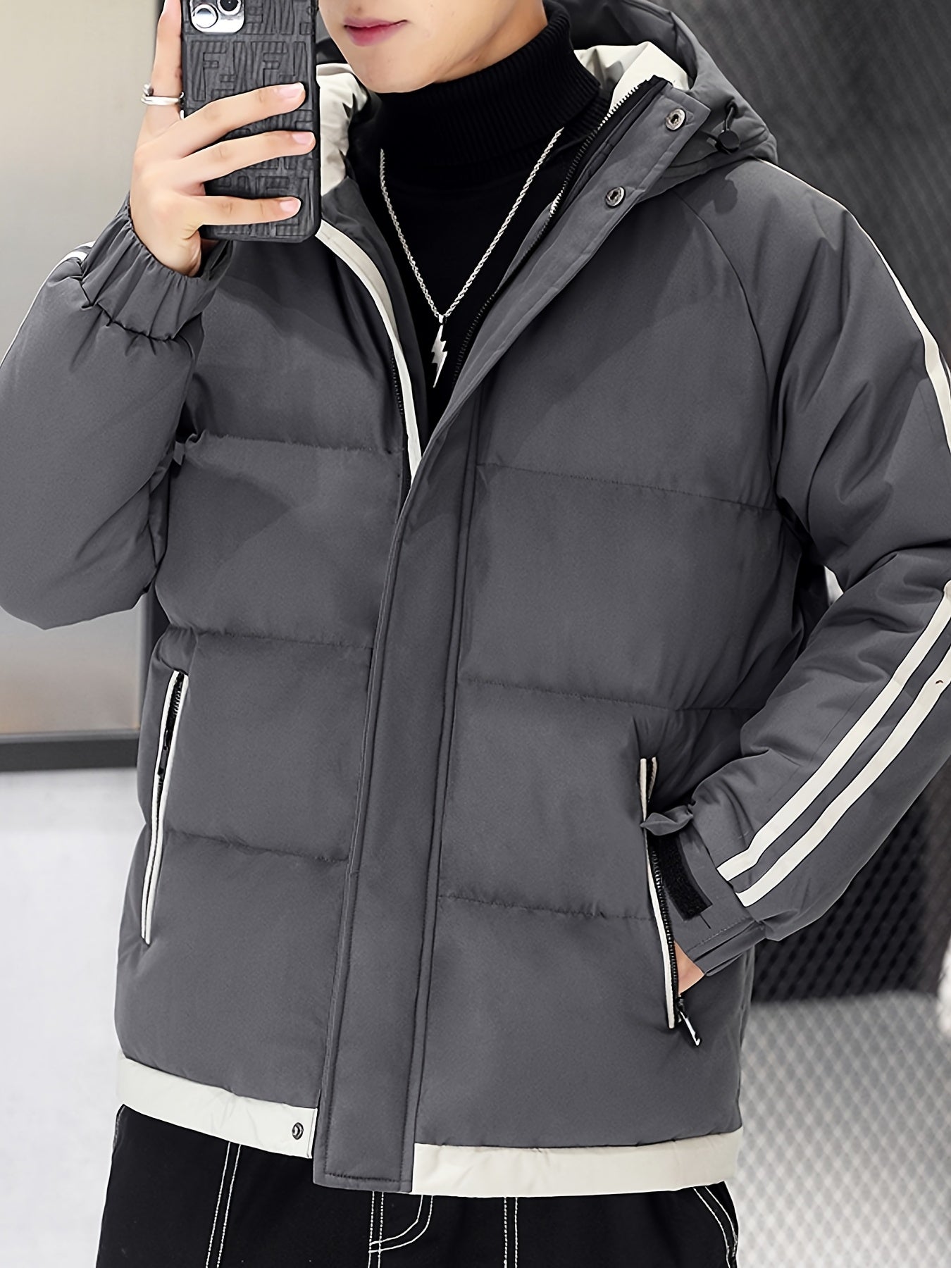 Men'S Heavyweight Winter Hooded Jacket - Thermal Insulated Cold Weather Coat with Zipper Closure, Long Sleeve Outerwear for Hiking, Skiing, Thick, Hiking Gear, Sleek Design, Durable Construction, Outdoor Enthusiasts