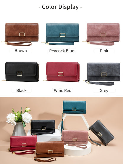 MIYIN Women's Vintage RFID Blocking Large Capacity Wallet with Wrist Strap - Tri-Fold  Handbag, Zipper Pocket & ID Slot, Multi-Card Holder (Credit/Debit) - Solid for Professional & Everyday Use