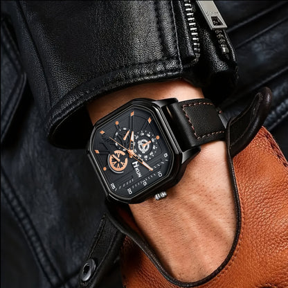 A Set of 6pcs Including a Classic And Simple Casual Men'S Faux Leather Wallet, a Square Dial Watch, Glasses, a Keychain, a Greeting Card, And a Belt, Making It The Perfect Gift for Him for Christmas Or a Birthday.