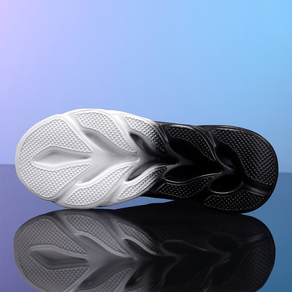 Trendy Black  White Gradient Sneakers - Breathable Mesh, Thick Sole for Height Boost, Fashion Athletic Casual Running Shoes with Flame Design, Perfect for Students  Casual Attire, High Top Sneakers
