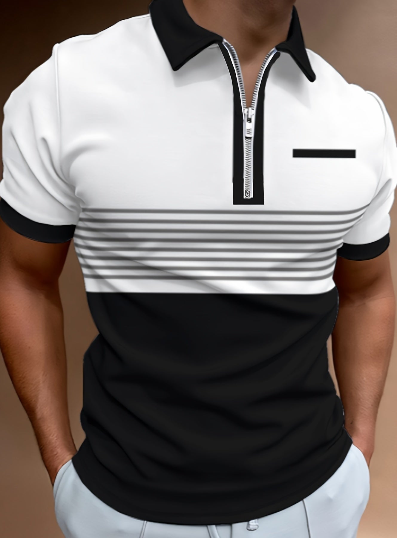 Տղամարդկանց գերժամանակակից գունավոր բլոկ գծավոր կարճ թևով վերնաշապիկով վերնաշապիկ ամառային ամենօրյա, նորաձև կայծակաճարմանդ օձիքով շապիկ