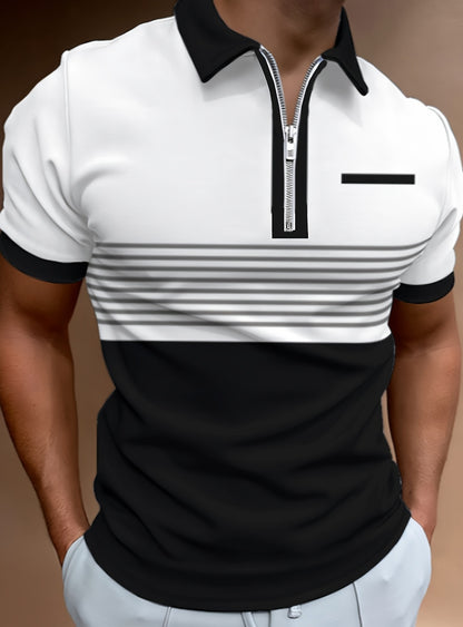 Տղամարդկանց գերժամանակակից գունավոր բլոկ գծավոր կարճ թևով վերնաշապիկով վերնաշապիկ ամառային ամենօրյա, նորաձև կայծակաճարմանդ օձիքով շապիկ