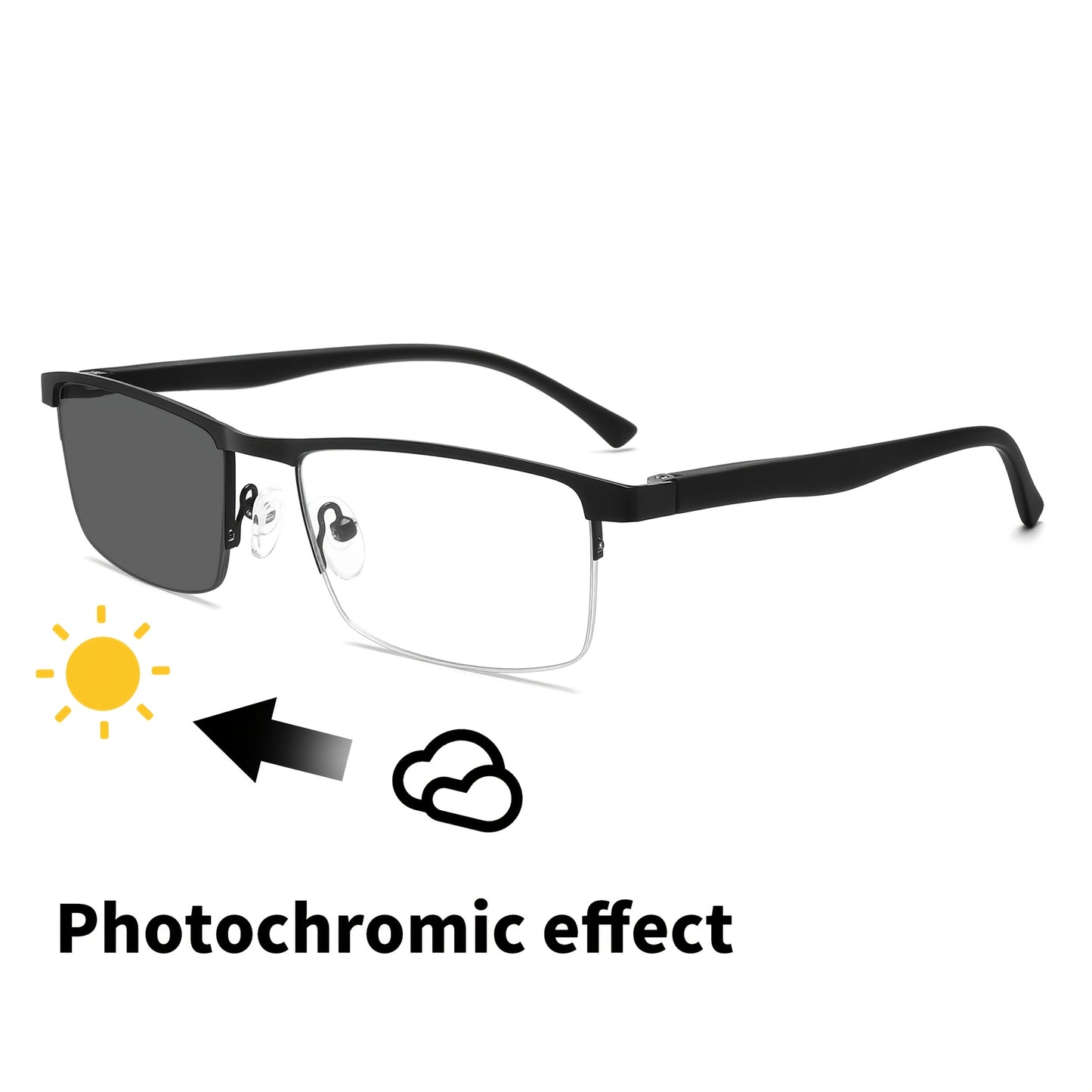 Unisex Semi-Rimless Photochromic Clear Lens Glasses, Stainless Steel