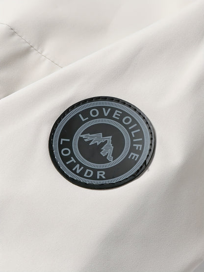 Men'S Stylish Black Hooded Windbreaker Jacket with Zipper Pockets - Casual, Loose Fit, Long Sleeve, Polyester Lining, Perfect for Spring and Fall, Casual Wear Jacket|Hooded Jacket|Zippered Jacke