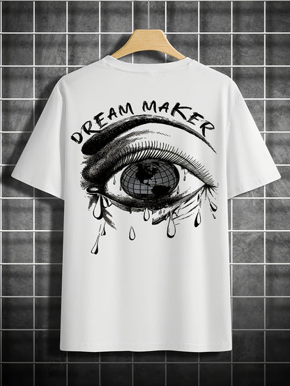 4pcs Men's Graphic Tees - "Heavenly"  More Designs, Casual Crew Neck Short Sleeve T-Shirts in Beige, Black, White - Lightweight Polyester for Summer Outdoor Wear