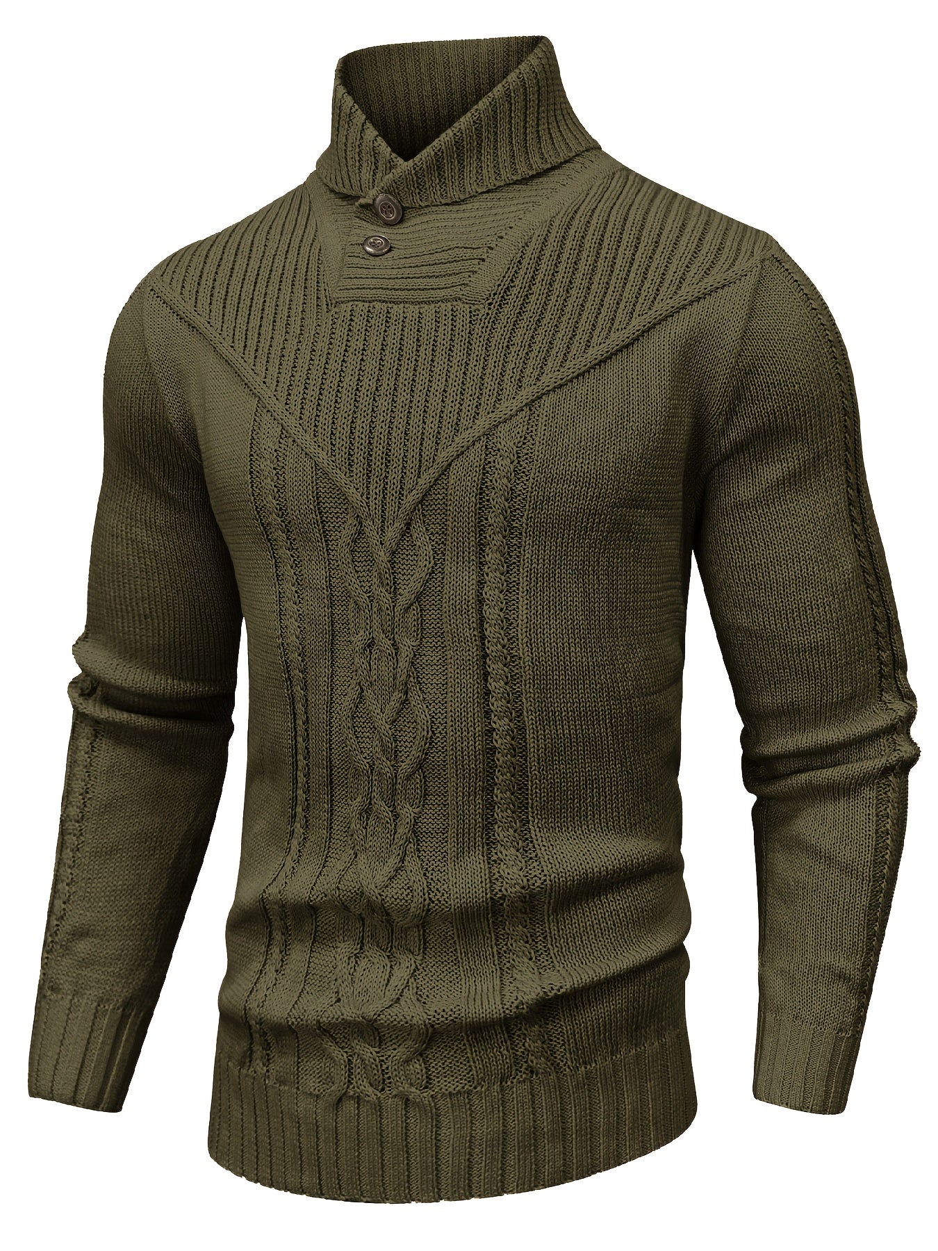 Տղամարդու բարձր օձիքով տաք տրիկոտաժե սվիտեր - ձգվող նորաձև ժապավենավոր սվիտեր, էլեգանտ ջենտլմենական կարդիգան