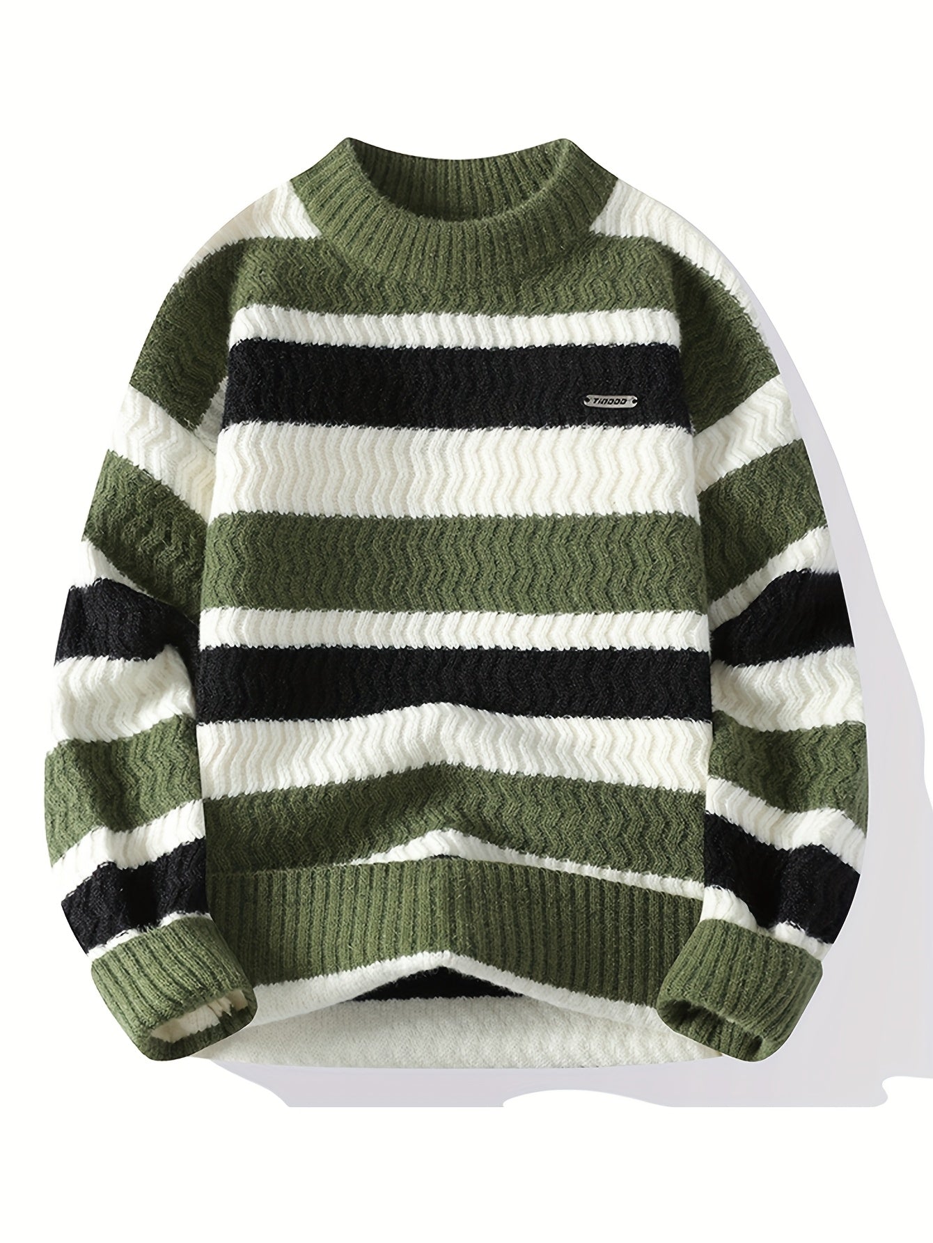 Տղամարդու հաստ տաք սվիտեր - երկար թևքերով, կլոր վզով, ուղղահայաց շերտերով, կանաչ գույնով / - հարմարավետ աշուն/ձմեռ սվիտեր ամենօրյա և պաշտոնական հանդերձանքի համար, տրիկոտաժ, ձմեռային հագուստ, դասական տրիկոտաժ, կողավոր հյուսվածք, ամենօրյա հագուստ, ոճավորում