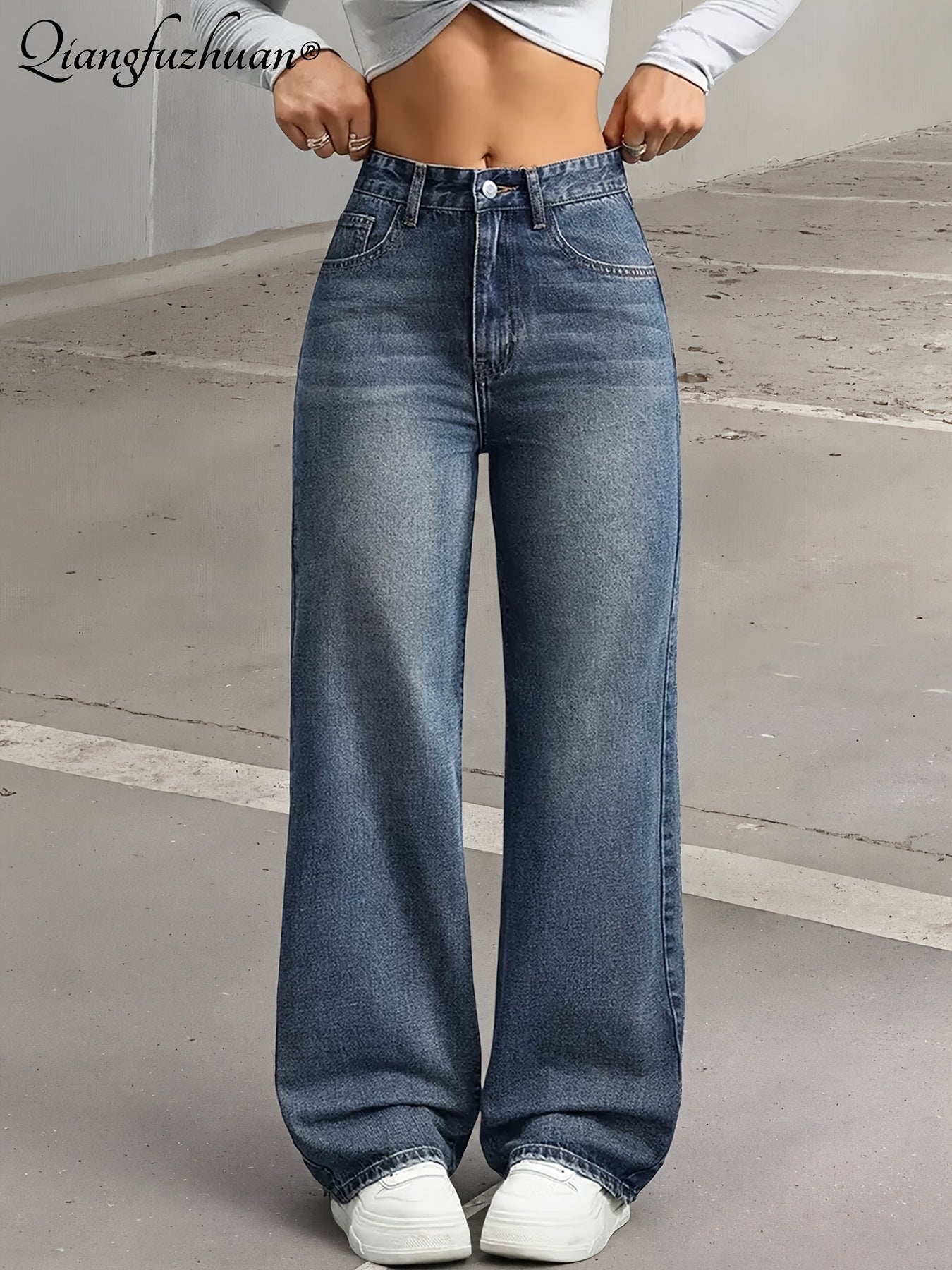 Women’s Slim Fit Washed Blue Straight Leg Denim Jeans