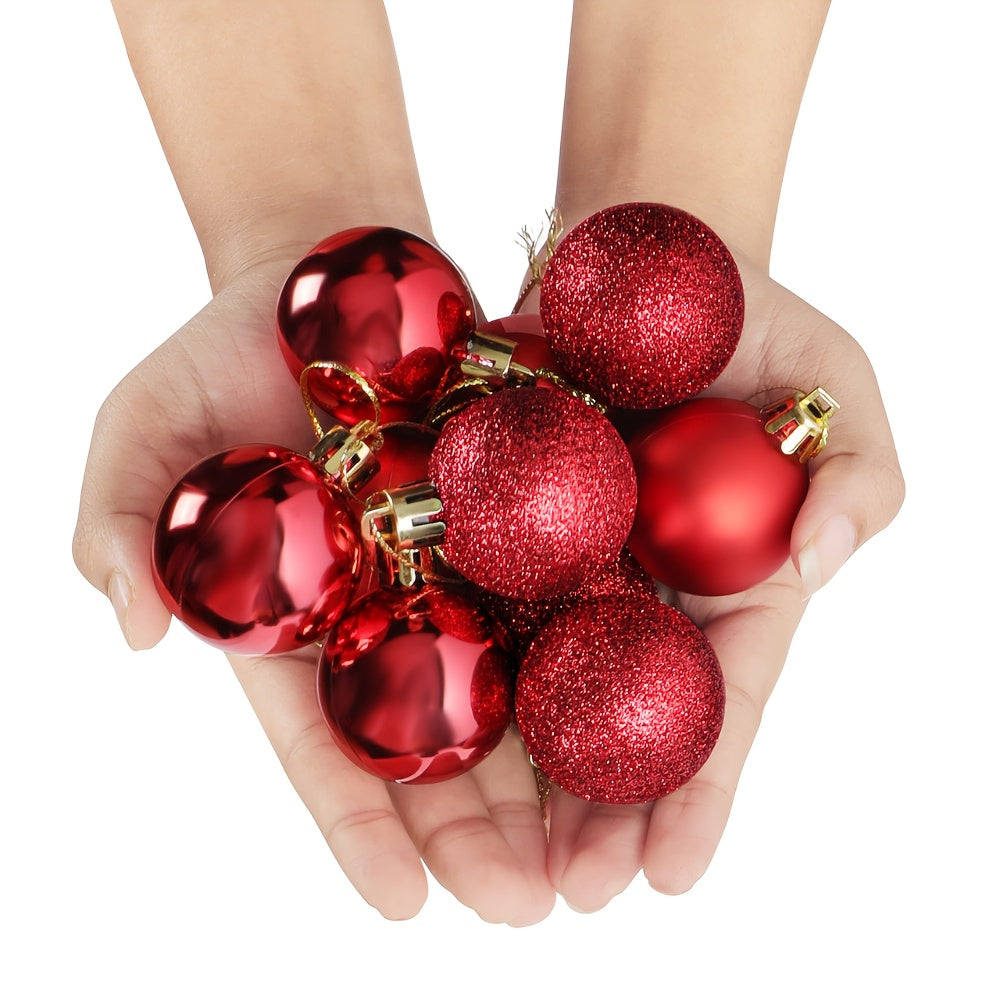 48 Red Christmas Tree Ornaments - 3cm Plastic Decorations, Includes 16 Glittery Miniature Trees with Strings for Christmas Tree Decoration and Holiday Décor,gift for new year,Valentine's Day