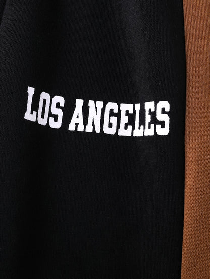 2pcs Boys' Autumn/Winter Fleece-Lined Hooded Sweatshirt and Pants Set, Simple Letter Print Fashion Classic Outfit for Outdoor Sports and Casual Wear, 100% Polyester Knit Stretch Fabric, Ideal Gift Choice for Kids, Perfect for