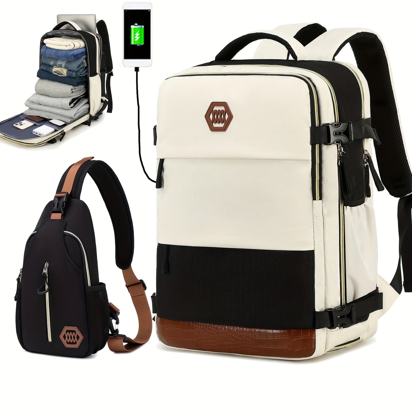 Airline-Approved 38.1cm Laptop Travel Backpack for Women, Light Blue Polyester with Adjustable Straps, Shoe Compartment & USB Charging Port - Ideal for School & Work Trips, Laptop Bag