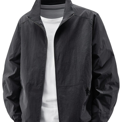 Տղամարդու ձիթապտղի կանաչ բոմբեր բաճկոն՝ կանգնած օձիքով - ամենօրյա, հարմարավետ, կայծակաճարմանդով վերնազգեստ՝ բացօթյա գործունեության համար, ամենօրյա հագուստ | Կանգնած օձիքով բաճկոն | Կայծակաճարմանդով բաճկոն