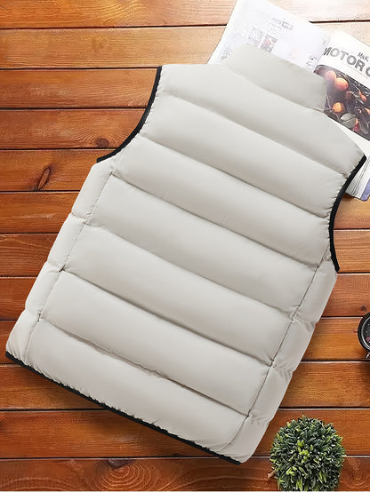 Men's Casual Sleeveless Stand Collar Vest, Thickened Warm Sweater, Autumn Winter Solid Color Zip-up Jacket, Coldproof Outdoor Top, Graphene Warmth, Fashion Webbing, Suitable for Daily Activities, Holiday Gift - ayq