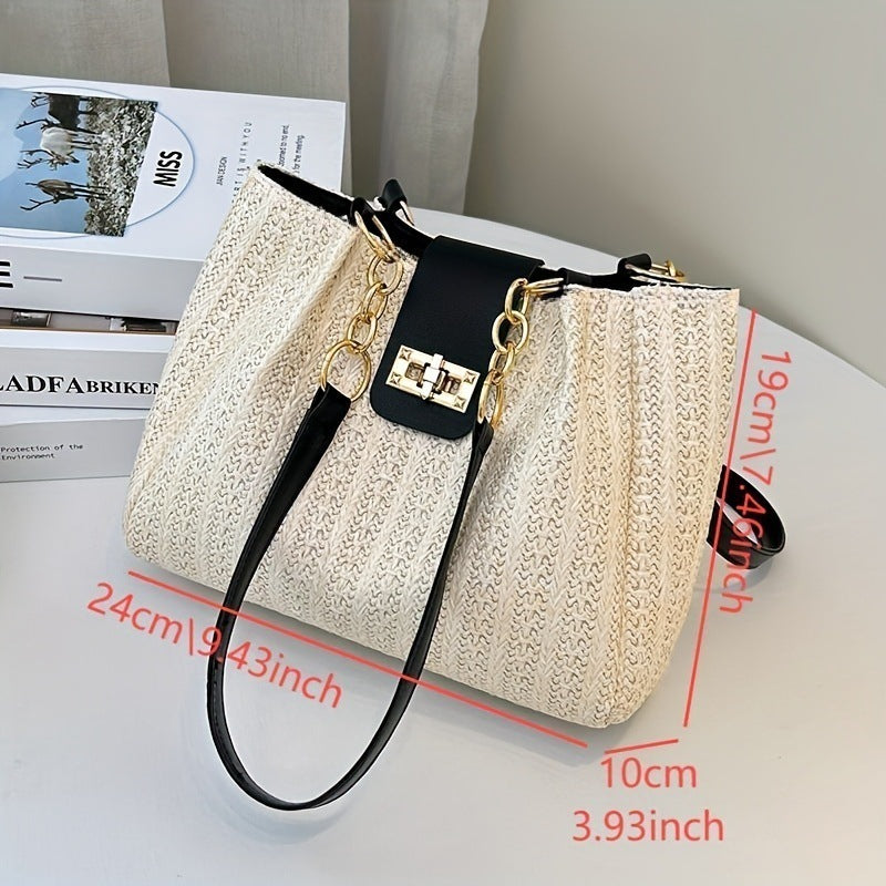 Էլեգանտ կանացի կրծկալով պայուսակ՝ անջատվող շղթայով ուսի գոտիով և ոսկեգույն զարդերով - շքեղ դրամապանակ ոսկեգույն զարդարանքներով, պտտվող կողպեքով, հասանելի է շագանակագույն և սև գույներով - կորեական ոճ, նիշի հյուսվածք, L